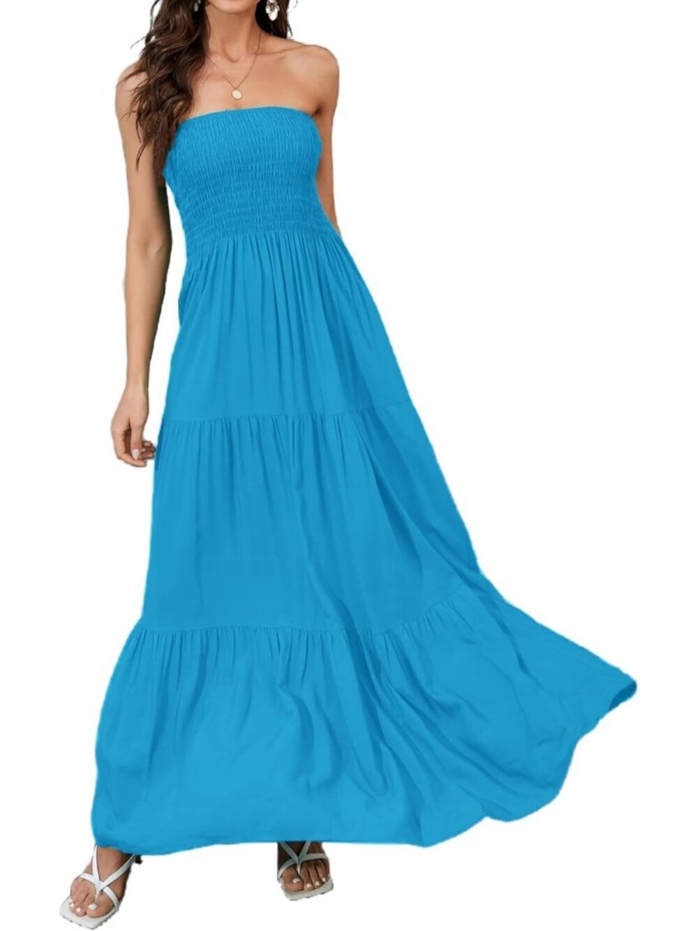 Women's Blue Arzu Strapless A Line Tube Top Backless Casual Sun Maxi Dress